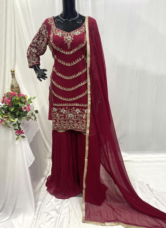 Shimmer Silk Hot Pink Party Wear Hand Work Readymade Sharara Suit